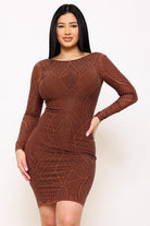 Women's Rhinestone Front and Back Mini Dress in Coffee