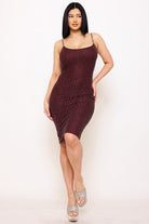 Women's Rhinestone on Stretch Wavy Mesh Mini Dress – fabric detail