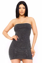 Women's Rhinestone on Power Mesh Tube Top Mini Dress – model view
