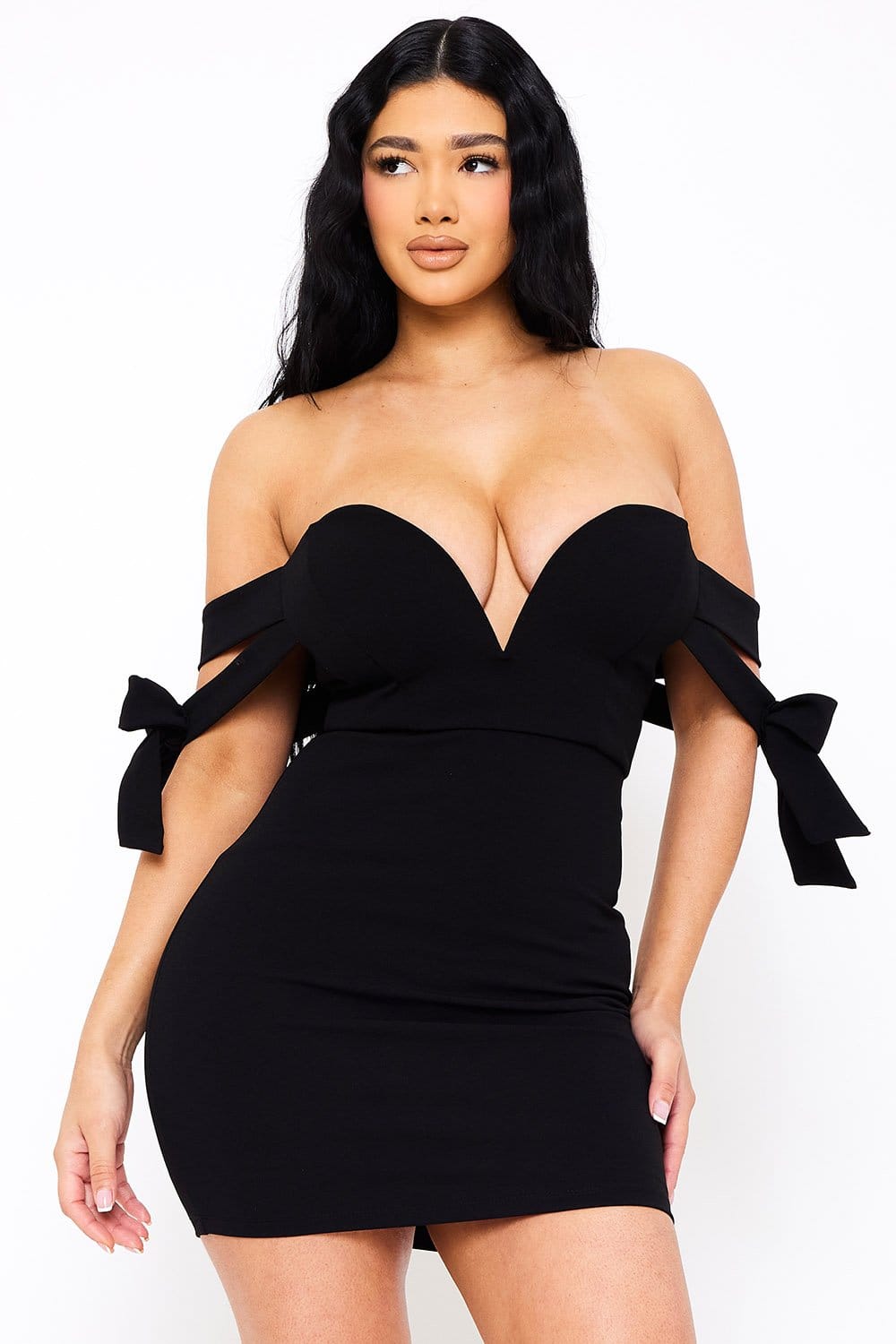 Women's Off the Shoulder Bow Shoulder Mini Dress – side view