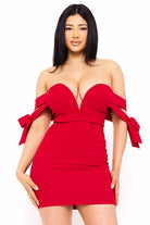 Women's Off the Shoulder Bow Shoulder Mini Dress – detail close-up