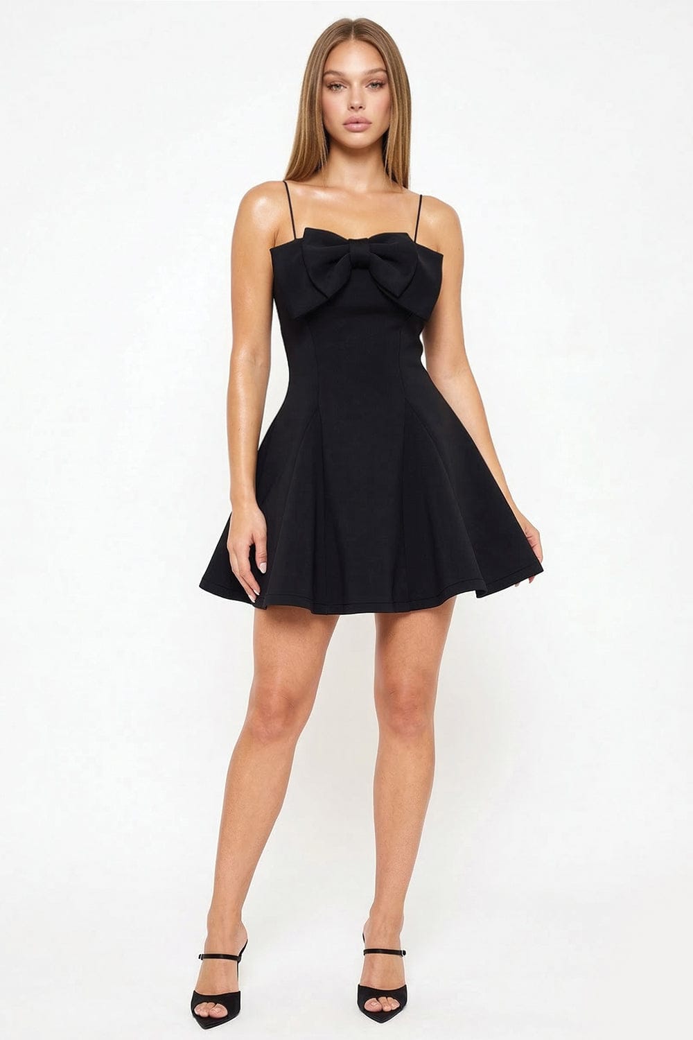 Women's Super Techno Bow Front Mini Dress in Black