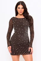 Women's Rhinestone Wave with Pearl on Mesh Mini Dress – full-length view