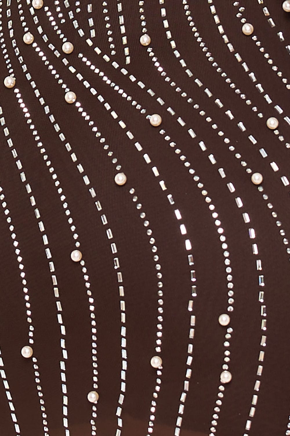 Women's Rhinestone Wave with Pearl on Mesh Mini Dress – fabric detail