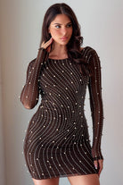 Women's Rhinestone Wave with Pearl on Mesh Mini Dress – side view