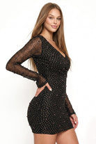 Women's Pearl Detailed Wavy Mesh Mini Dress – detail close-up