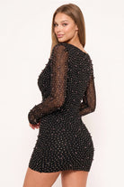 Women's Pearl Detailed Wavy Mesh Mini Dress – styled look