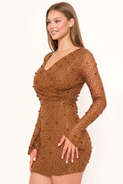 Women's Pearl Detailed Wavy Mesh Mini Dress – fabric detail