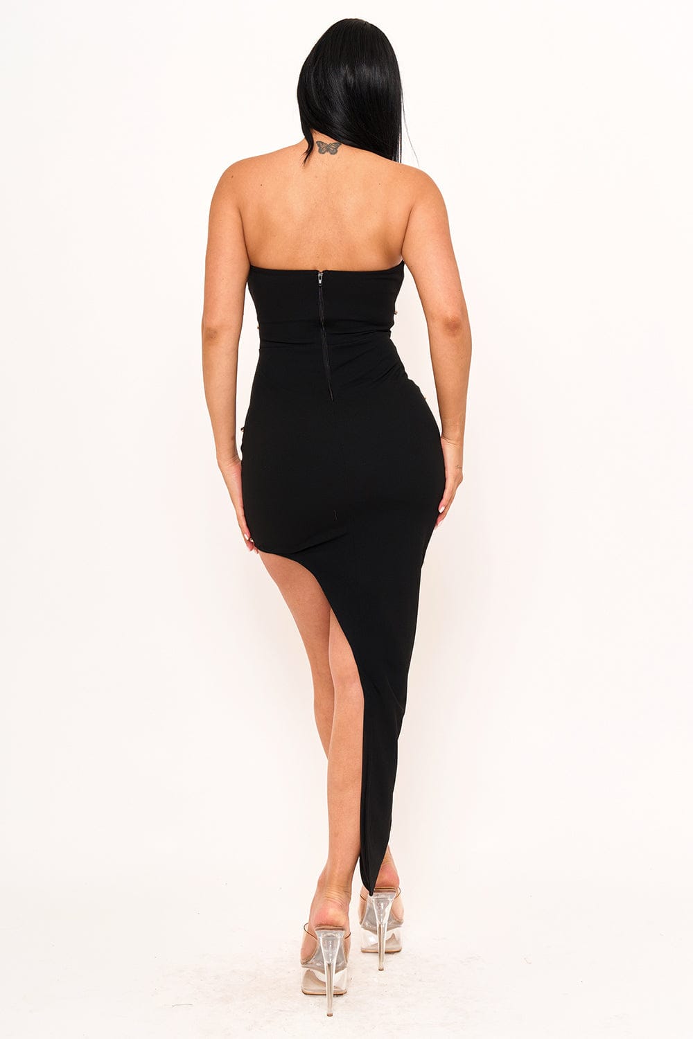Women's Rhinestone Side High-Low Mini Dress – fabric detail