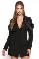 Women's Satin and Techno Crepe Contrast Suit Mini Dress in Black