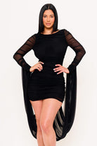 Women's Shirring Drapped Attached Back Mini Dress – front view