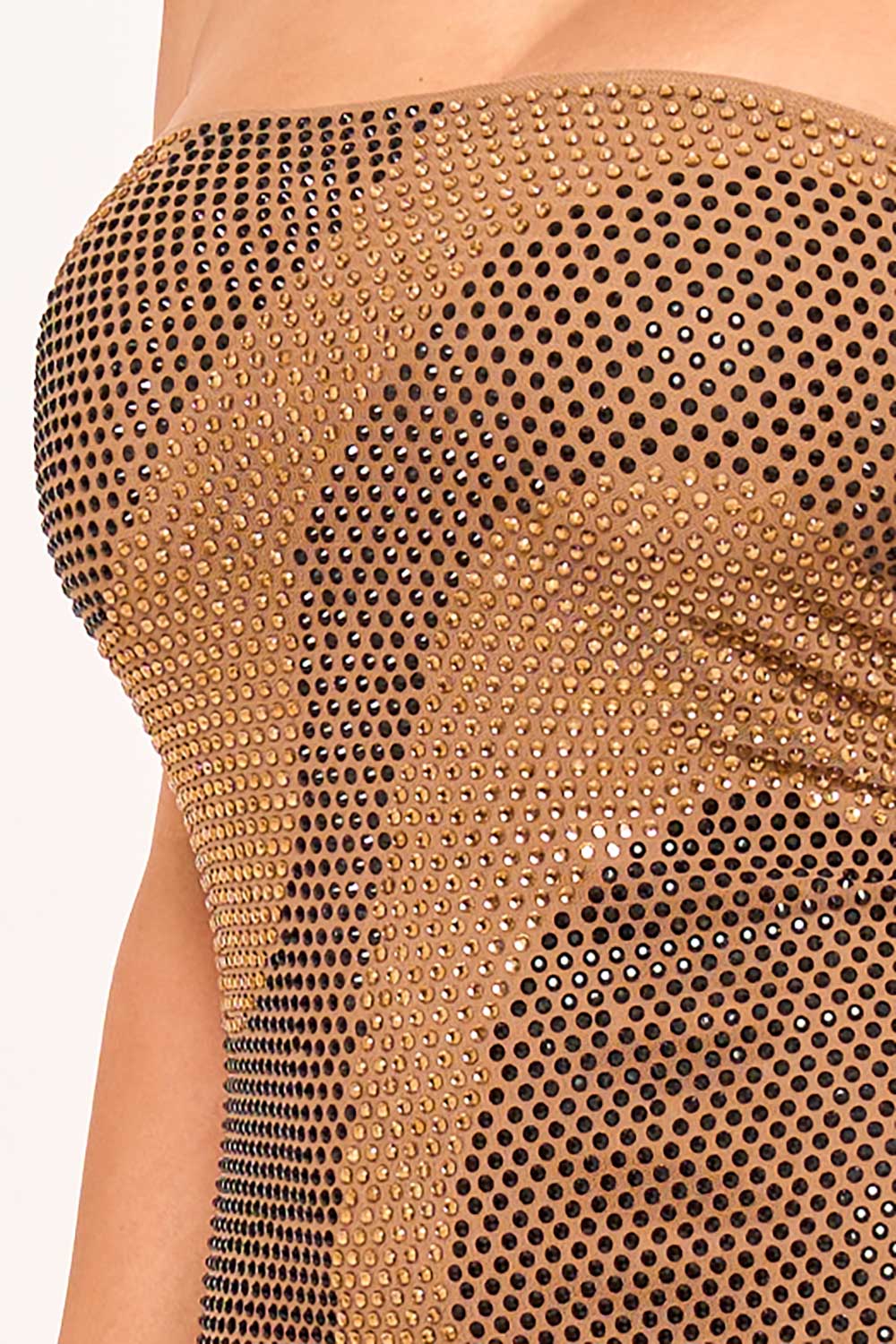 Women's Swirl Patterned Rhinestone Tube Top Mini Dress – model view