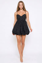 Women's Rhinestone on Taffeta Balloon Skirt Mini Dress in Black