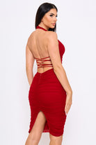 Women's Pleated Halter Neck Mini Dress – model view