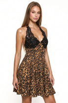 Women's Leopard Print Halter Mini Dress – detail close-up