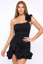 Women's One Shoulder Ruffle Hem Mini Dress – side view