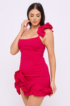 Women's One Shoulder Ruffle Hem Mini Dress – detail close-up