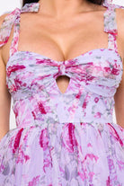 Women's Floral Print on Mesh Bow on Bust Mini Dress – full-length view