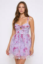 Women's Floral Print on Mesh Bow on Bust Mini Dress – styled look
