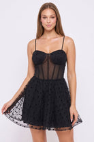 Women's Polka Dot Tulle Corset Mini Dress – fabric detail