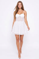 Women's Polka Dot Tulle Corset Mini Dress in Off White