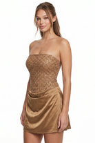 Women's Bead & Sequins on Mesh Satin Mini Dress – detail close-up