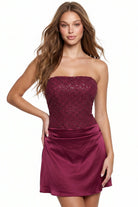 Women's Bead & Sequins on Mesh Satin Mini Dress in Plum