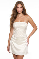 Women's Bead & Sequins on Mesh Satin Mini Dress in Ivory
