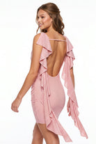 Women's Rhinestone Ruffle Cascade Back Mini Dress – full-length view