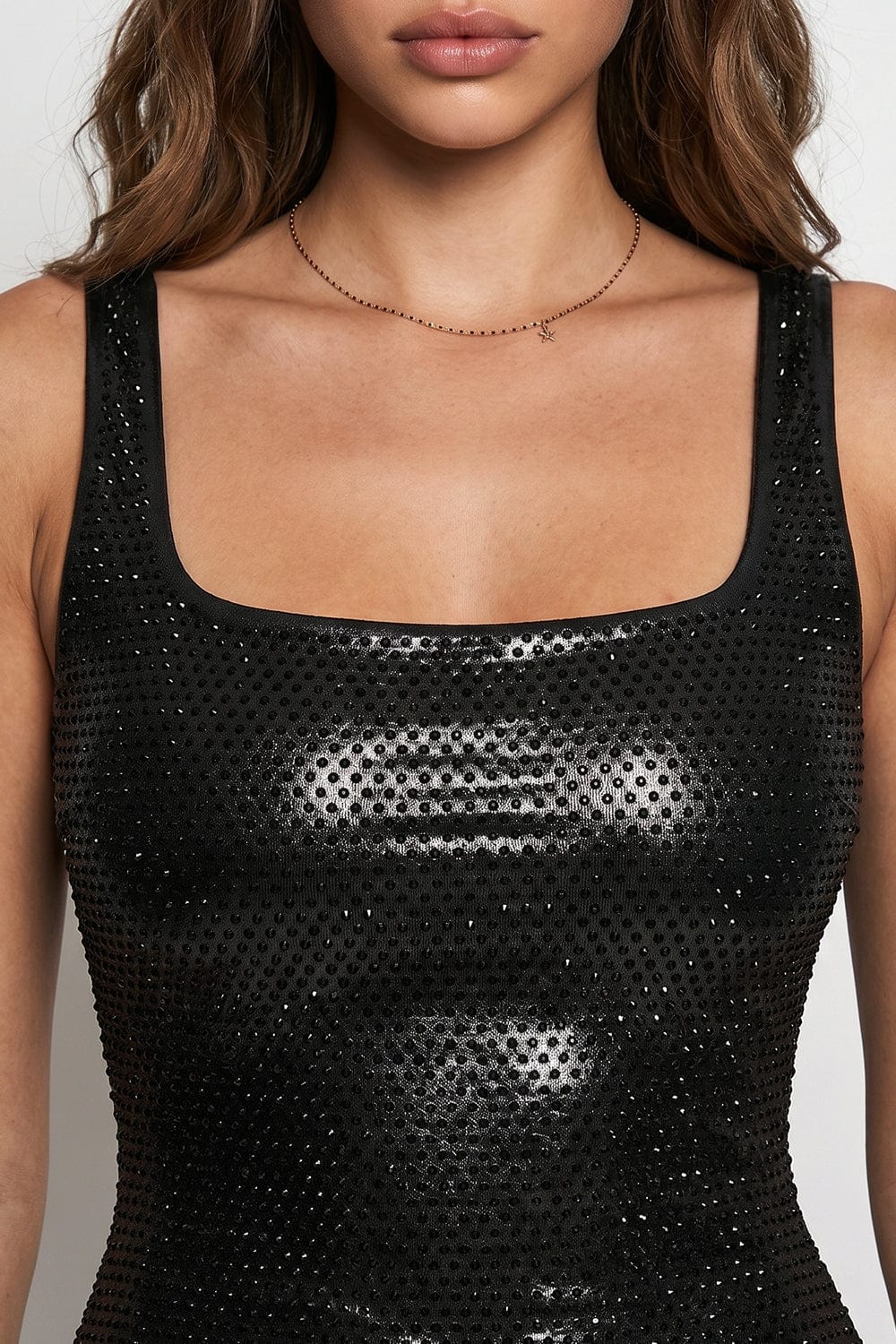 Women's Shimmer Foil Rhinestone Mini Dress – fabric detail
