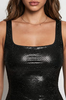 Women's Shimmer Foil Rhinestone Mini Dress – fabric detail
