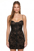 Women's Lace Overlay Leopard Mini Dress in Black