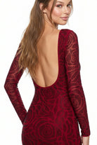 Women's Floral Patterned Rhinestone on Mesh Mini Dress – fabric detail