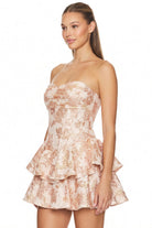 Women's Metallic Floral Jacquard Baby Hem Mini Dress – full-length view