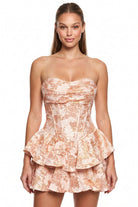 Women's Metallic Floral Jacquard Baby Hem Mini Dress in Pink