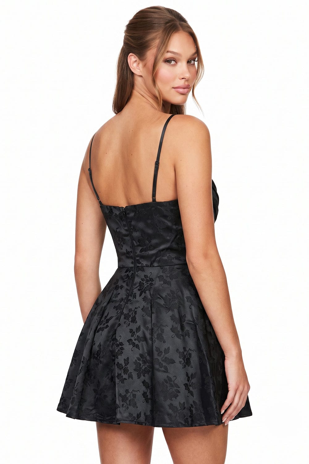 Women's Floral Jacquard Fit and Flare Mini Dress – side view