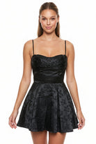 Women's Floral Jacquard Fit and Flare Mini Dress in Black