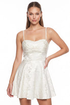 Women's Floral Jacquard Fit and Flare Mini Dress in Beige