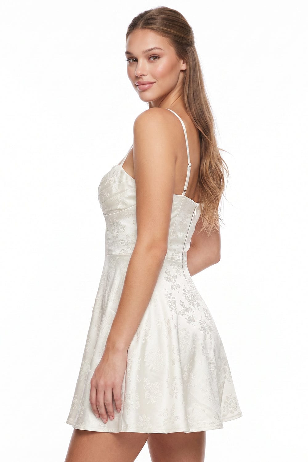 Women's Floral Jacquard Fit and Flare Mini Dress – styled look