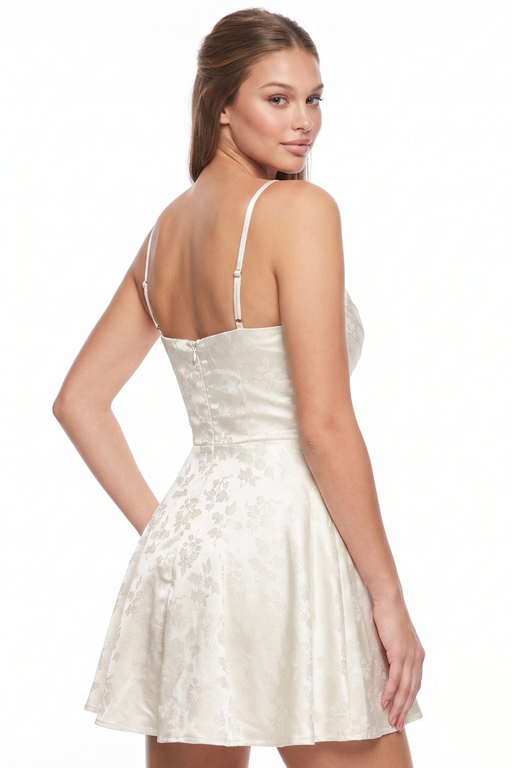 Women's Floral Jacquard Fit and Flare Mini Dress – full-length view
