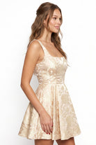 Women's Luxury Floral Jacquard Flare Mini Dress – fabric detail