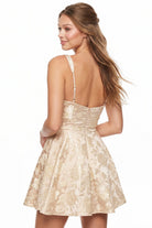 Women's Luxury Floral Jacquard Flare Mini Dress – model view