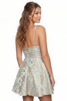 Women's Luxury Floral Jacquard Flare Mini Dress – detail close-up