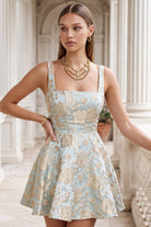Women's Luxury Floral Jacquard Flare Mini Dress – side view