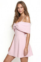 Women's Gingham Off Shoulder Bow Mini Dress – model view