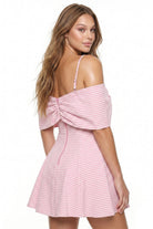 Women's Gingham Off Shoulder Bow Mini Dress – fabric detail