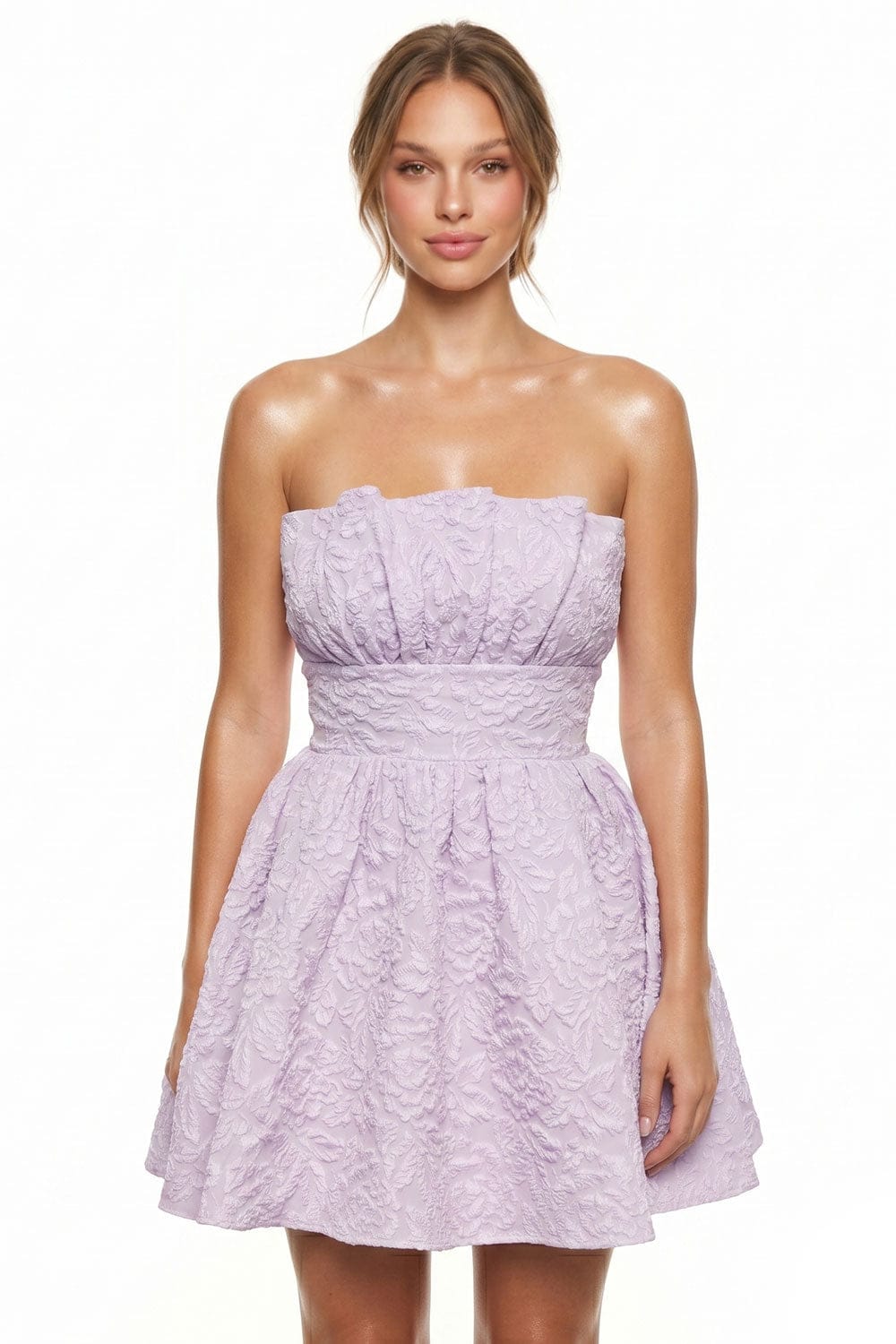 Women's Rose Pattern Jacquard Flare Mini Dress – detail close-up