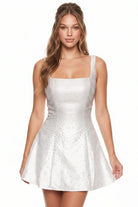 Women's Satin Rhinestone Fit and Flare Mini Dress in Ivory