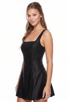 Women's Satin Rhinestone Fit and Flare Mini Dress – full-length view