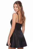 Women's Satin Rhinestone Fit and Flare Mini Dress – side view